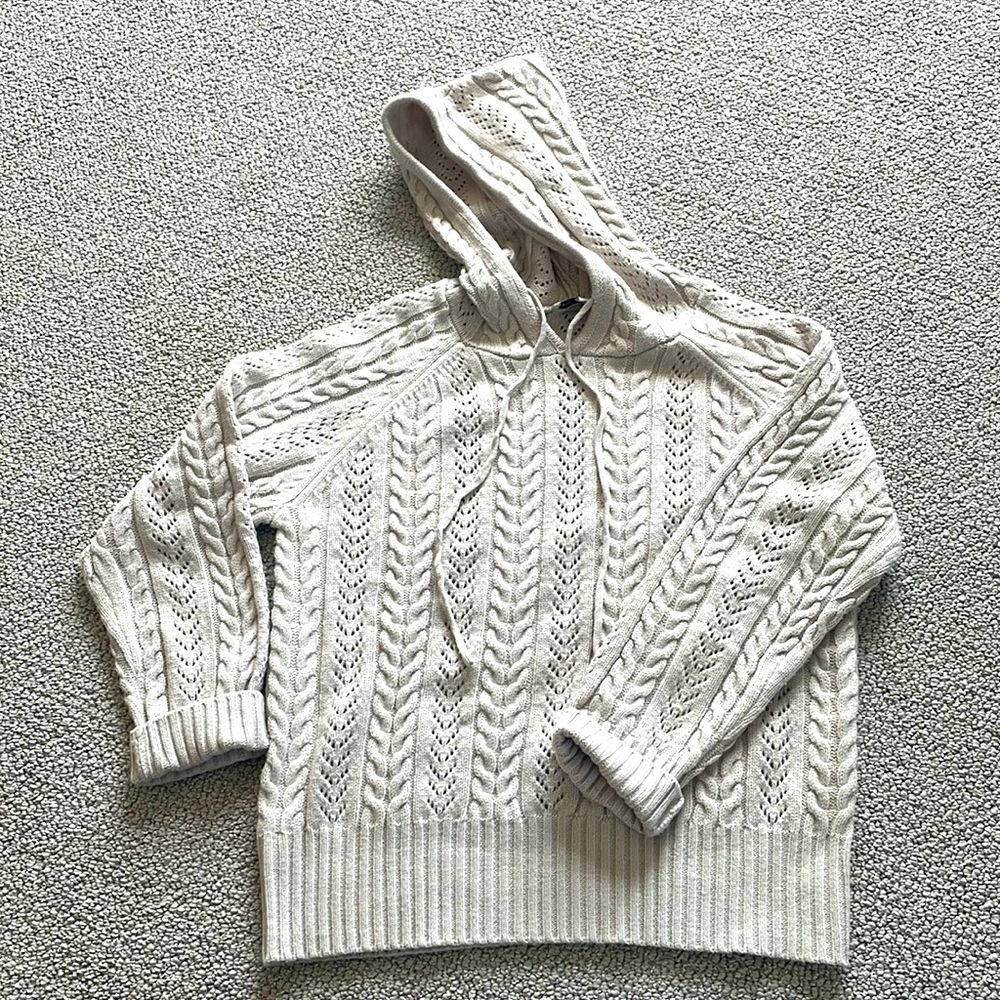 Fate + Fortune woman’s sweater with hood size large light khaki color